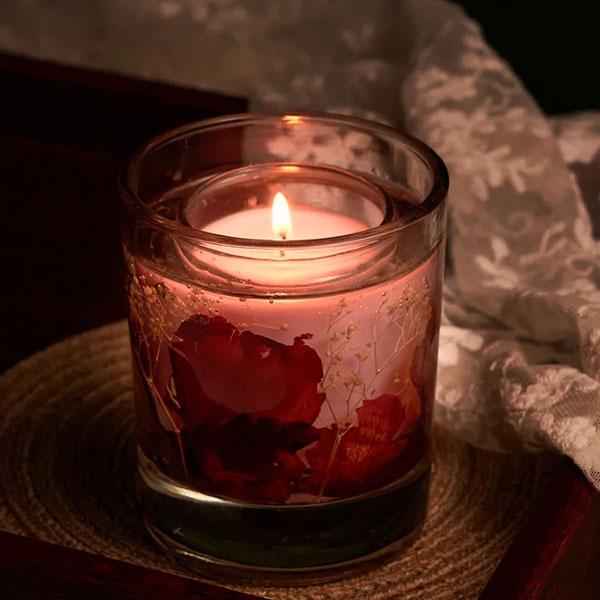 Luxury Inner Colored Soy Wax Glass Jar Dried Flowers for Gel Wax Scented Candle